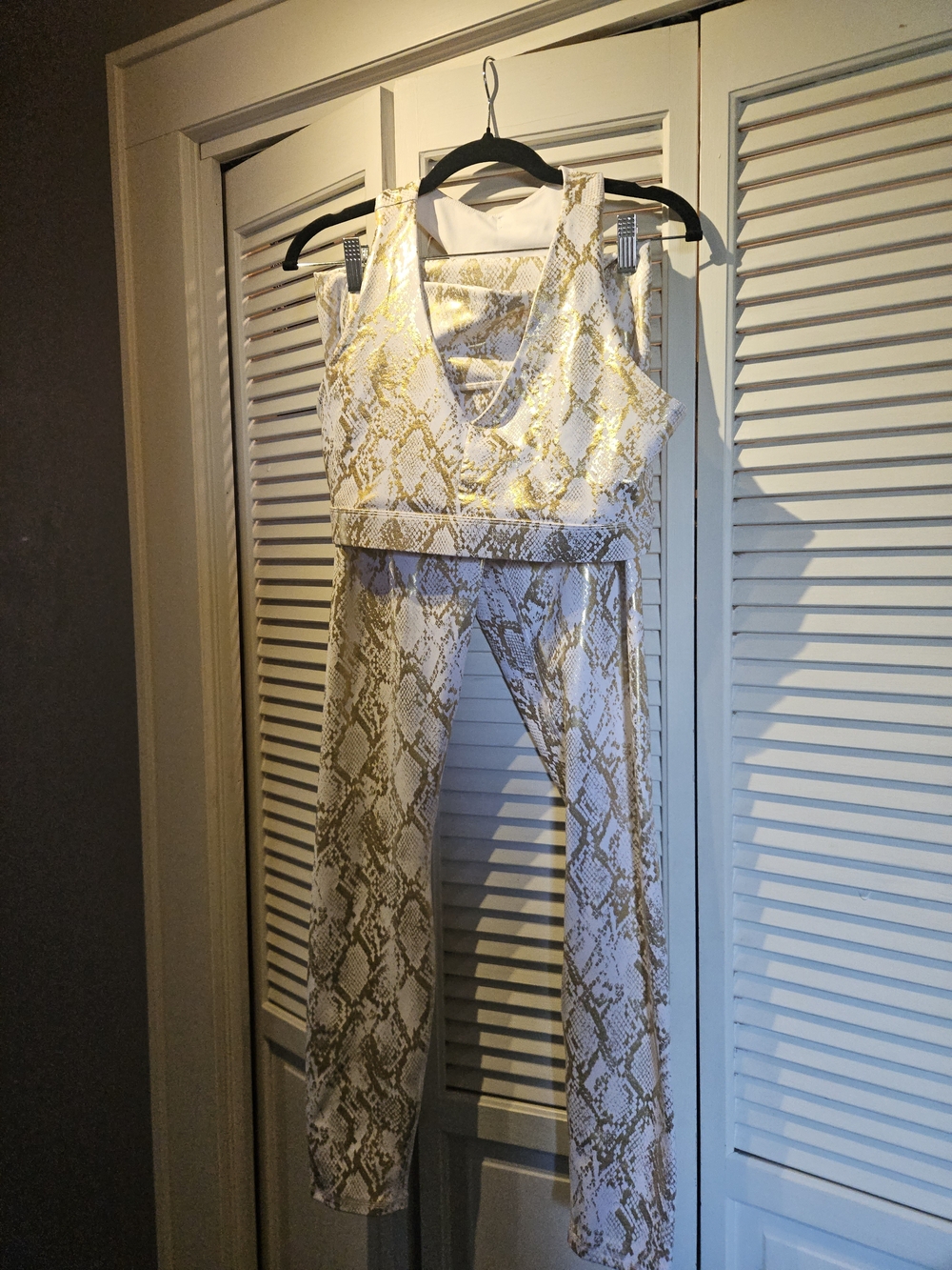 Snake-Print White & Gold Fabletics workout set